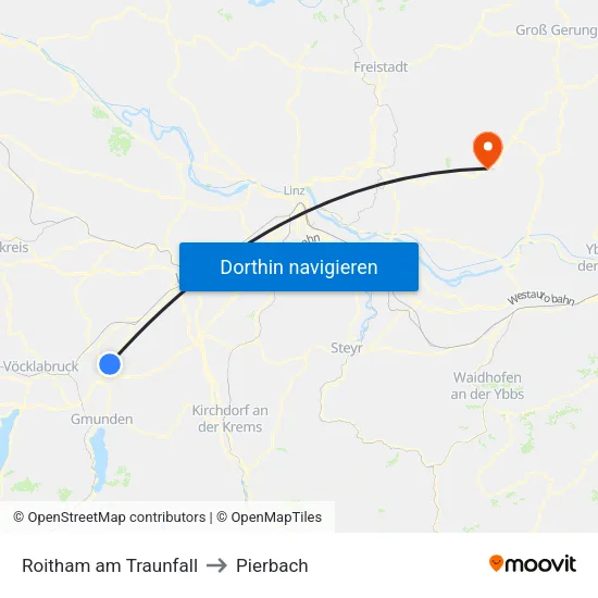 Roitham am Traunfall to Pierbach map