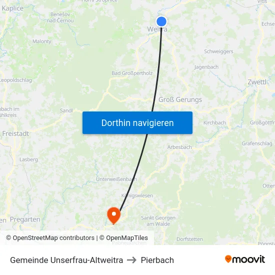 Gemeinde Unserfrau-Altweitra to Pierbach map