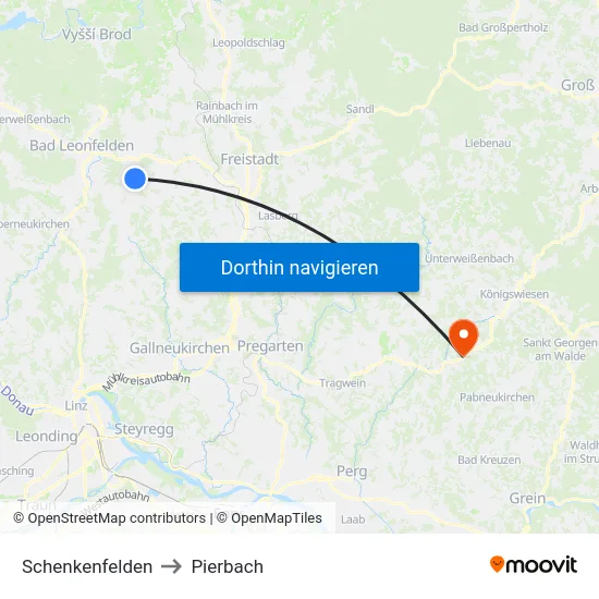Schenkenfelden to Pierbach map
