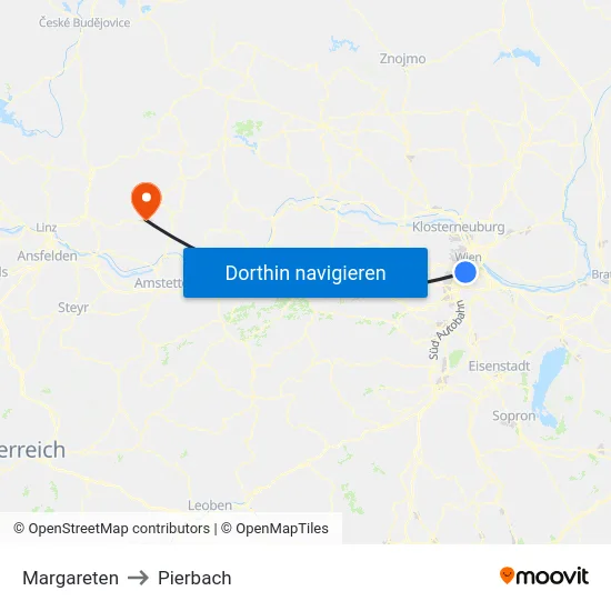 Margareten to Pierbach map