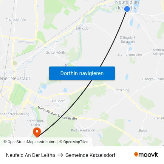 Neufeld An Der Leitha to Gemeinde Katzelsdorf map
