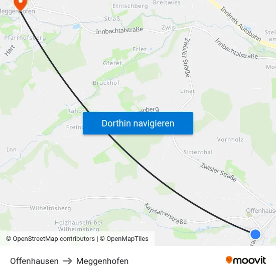 Offenhausen to Meggenhofen map