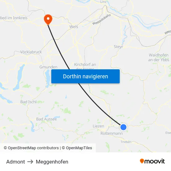 Admont to Meggenhofen map