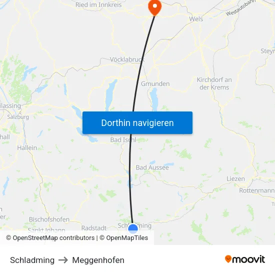 Schladming to Meggenhofen map