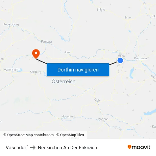 Vösendorf to Neukirchen An Der Enknach map