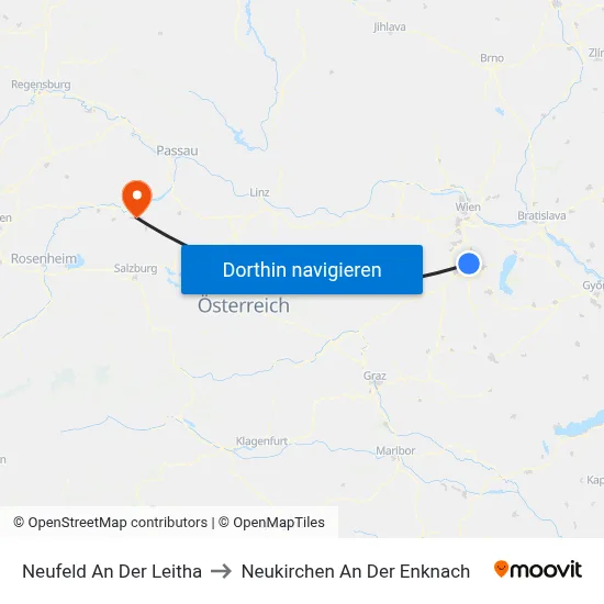 Neufeld An Der Leitha to Neukirchen An Der Enknach map