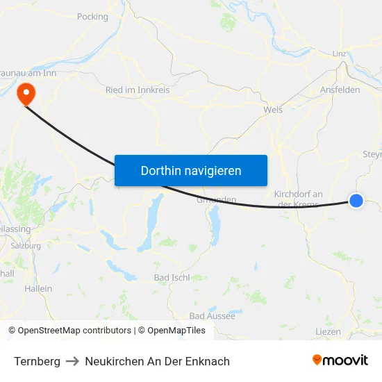 Ternberg to Neukirchen An Der Enknach map