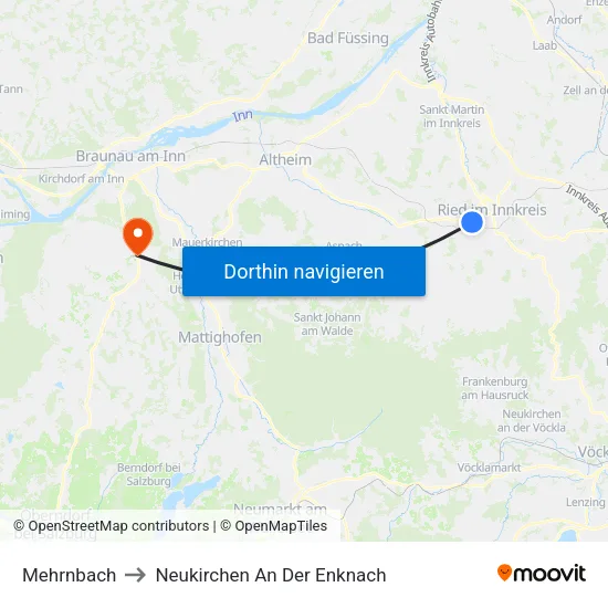 Mehrnbach to Neukirchen An Der Enknach map
