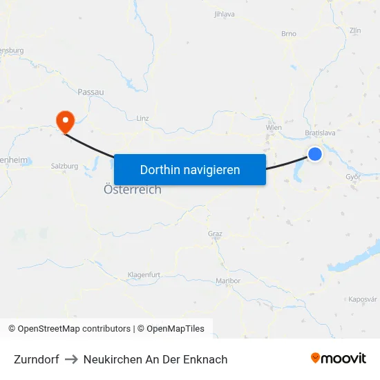 Zurndorf to Neukirchen An Der Enknach map