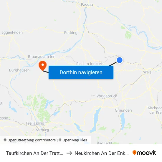 Taufkirchen An Der Trattnach to Neukirchen An Der Enknach map