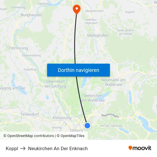 Koppl to Neukirchen An Der Enknach map