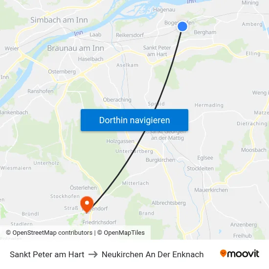 Sankt Peter am Hart to Neukirchen An Der Enknach map