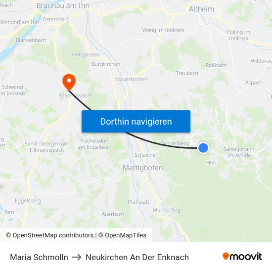 Maria Schmolln to Neukirchen An Der Enknach map