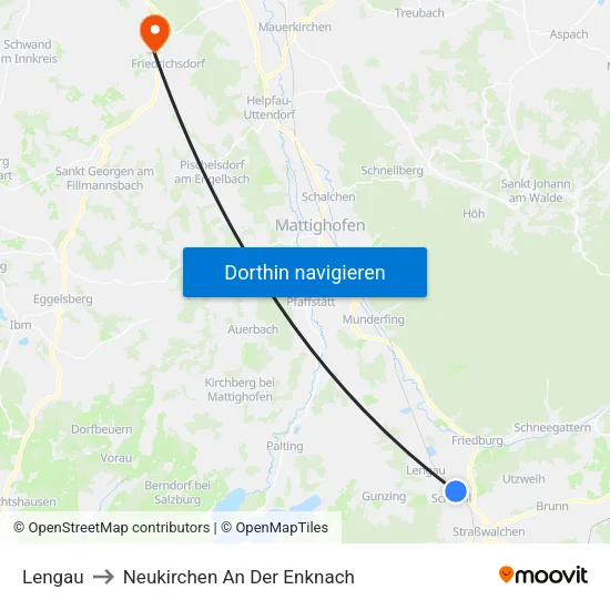 Lengau to Neukirchen An Der Enknach map