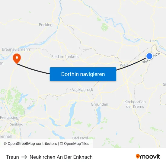 Traun to Neukirchen An Der Enknach map