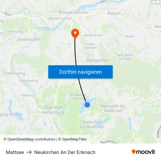 Mattsee to Neukirchen An Der Enknach map
