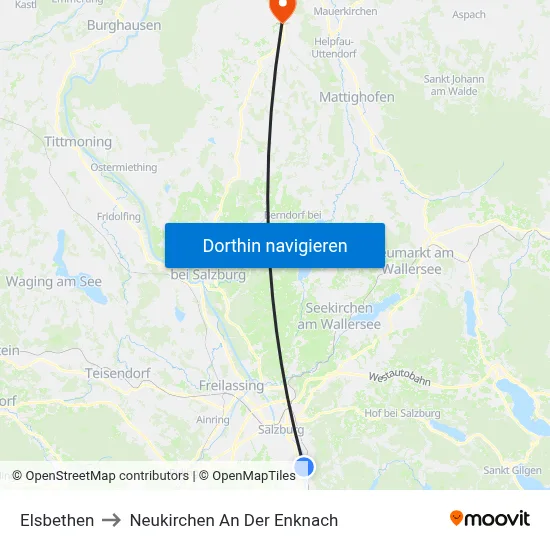Elsbethen to Neukirchen An Der Enknach map