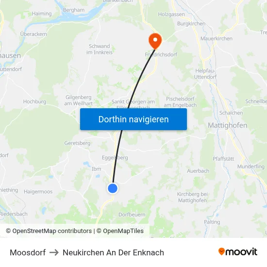Moosdorf to Neukirchen An Der Enknach map