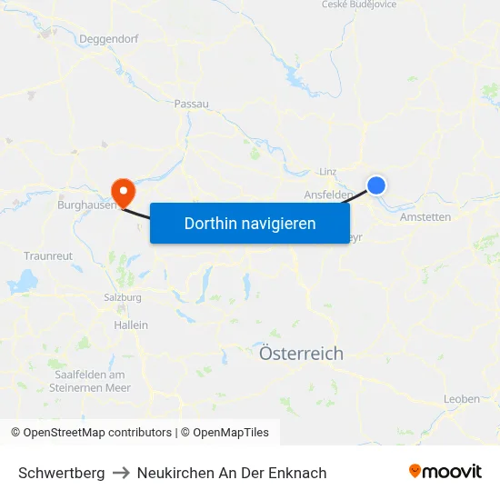 Schwertberg to Neukirchen An Der Enknach map