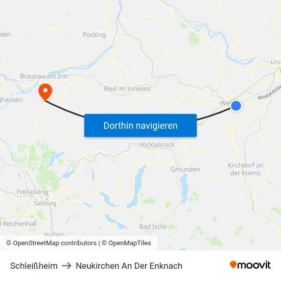 Schleißheim to Neukirchen An Der Enknach map