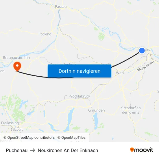 Puchenau to Neukirchen An Der Enknach map