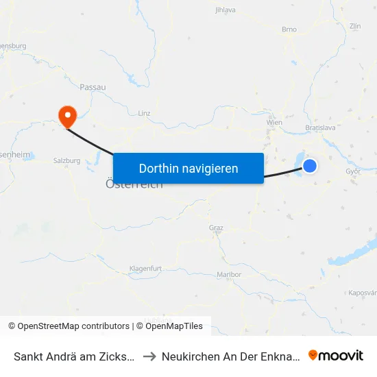 Sankt Andrä am Zicksee to Neukirchen An Der Enknach map