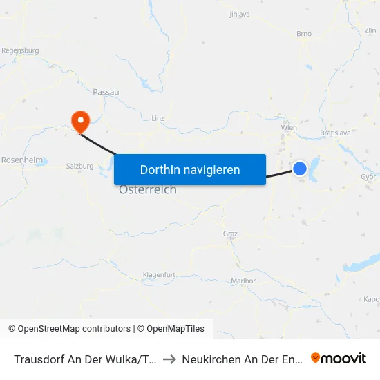Trausdorf An Der Wulka/Trajštof to Neukirchen An Der Enknach map