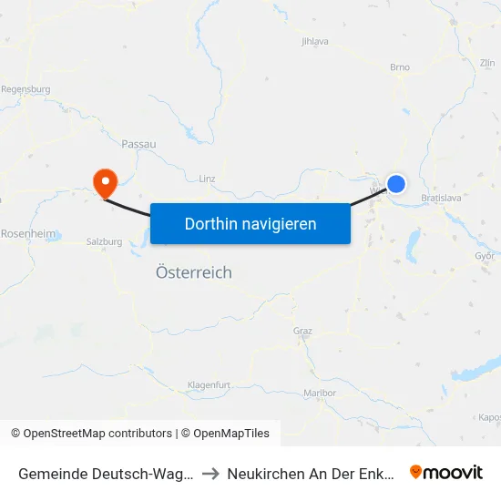 Gemeinde Deutsch-Wagram to Neukirchen An Der Enknach map