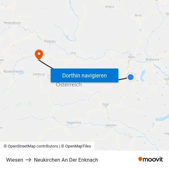 Wiesen to Neukirchen An Der Enknach map