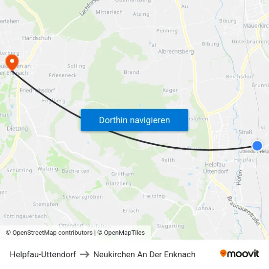 Helpfau-Uttendorf to Neukirchen An Der Enknach map