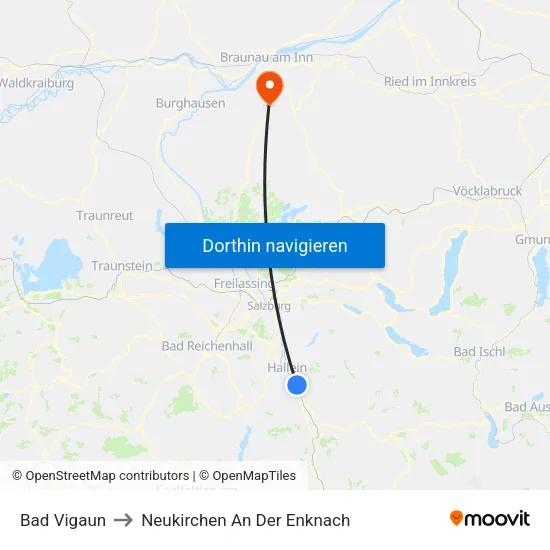 Bad Vigaun to Neukirchen An Der Enknach map