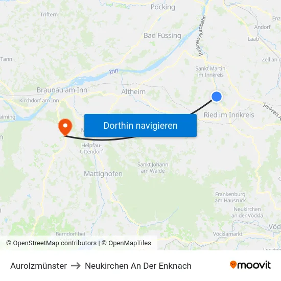 Aurolzmünster to Neukirchen An Der Enknach map