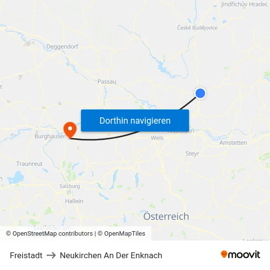 Freistadt to Neukirchen An Der Enknach map