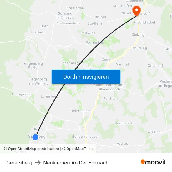 Geretsberg to Neukirchen An Der Enknach map
