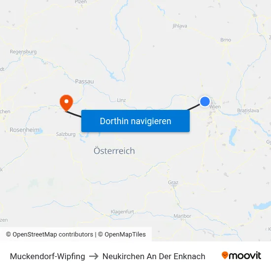 Muckendorf-Wipfing to Neukirchen An Der Enknach map