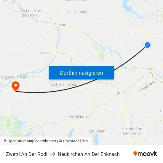 Zwettl An Der Rodl to Neukirchen An Der Enknach map