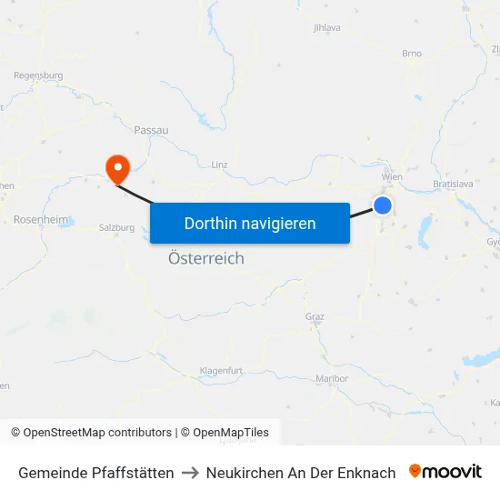 Gemeinde Pfaffstätten to Neukirchen An Der Enknach map