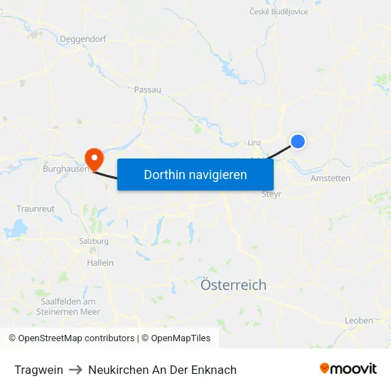 Tragwein to Neukirchen An Der Enknach map