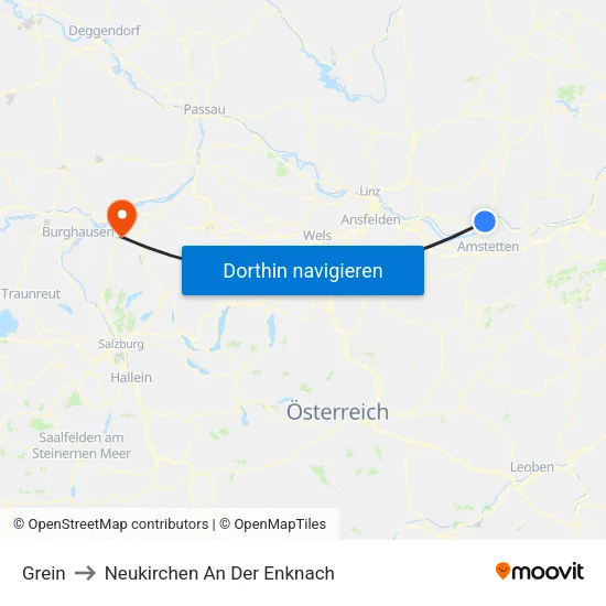 Grein to Neukirchen An Der Enknach map