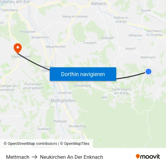 Mettmach to Neukirchen An Der Enknach map