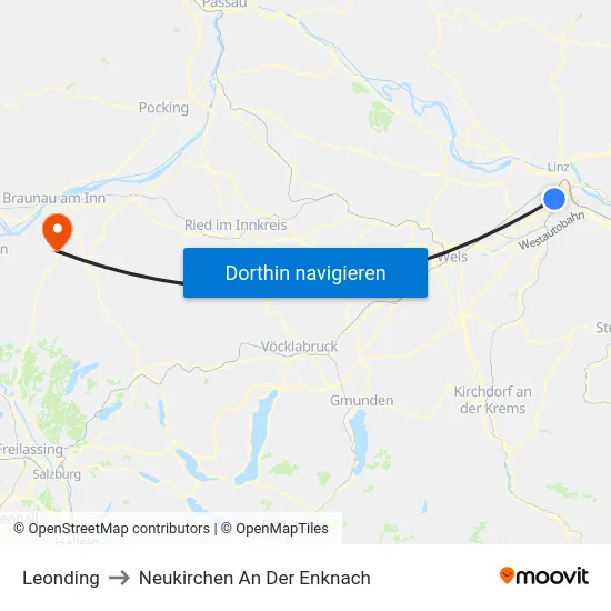 Leonding to Neukirchen An Der Enknach map