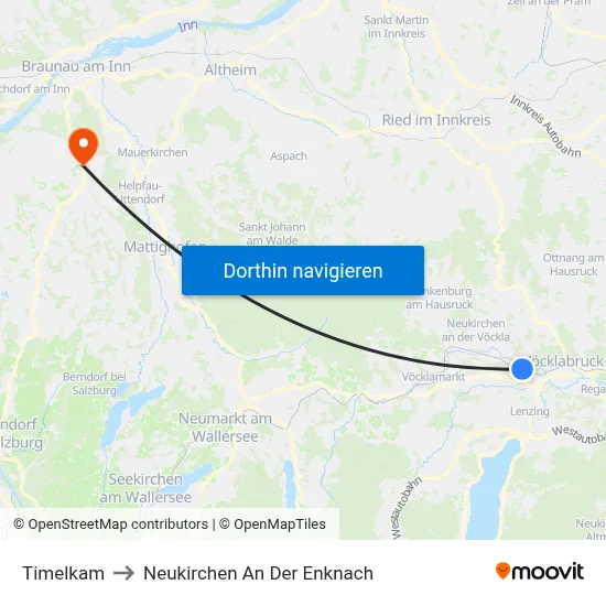 Timelkam to Neukirchen An Der Enknach map