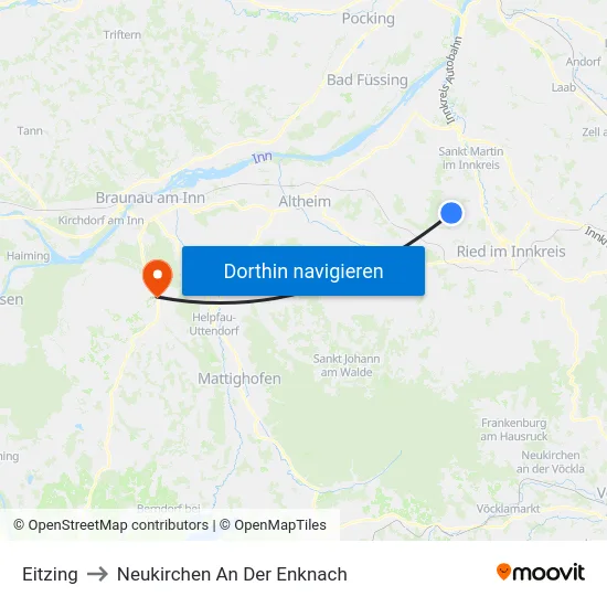 Eitzing to Neukirchen An Der Enknach map