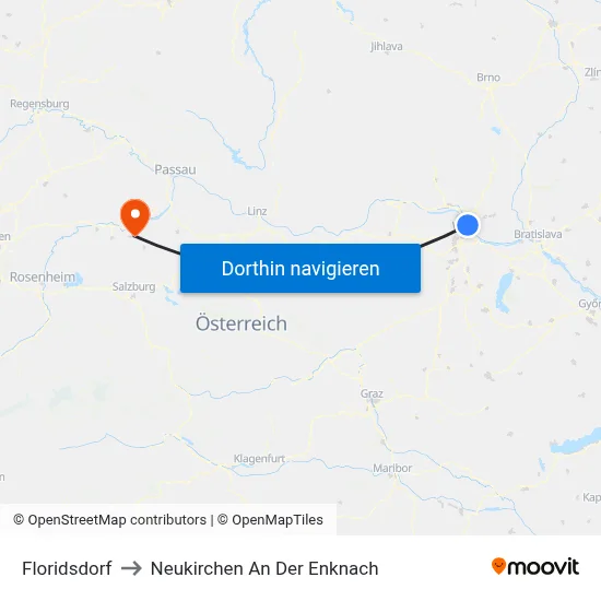 Floridsdorf to Neukirchen An Der Enknach map