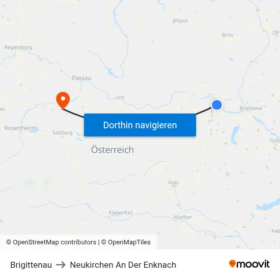 Brigittenau to Neukirchen An Der Enknach map