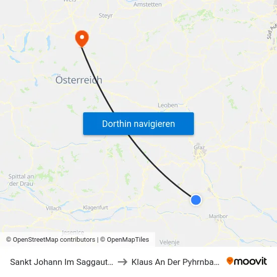 Sankt Johann Im Saggautal to Klaus An Der Pyhrnbahn map