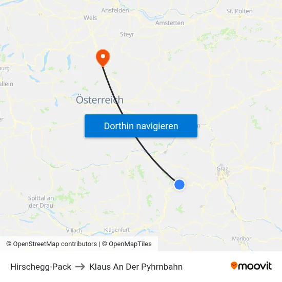 Hirschegg-Pack to Klaus An Der Pyhrnbahn map