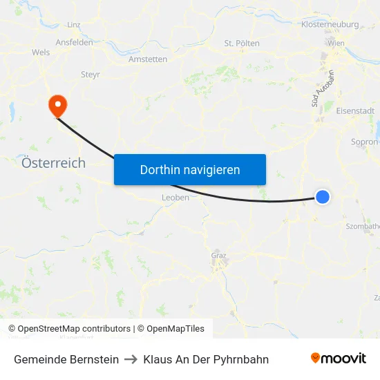 Gemeinde Bernstein to Klaus An Der Pyhrnbahn map