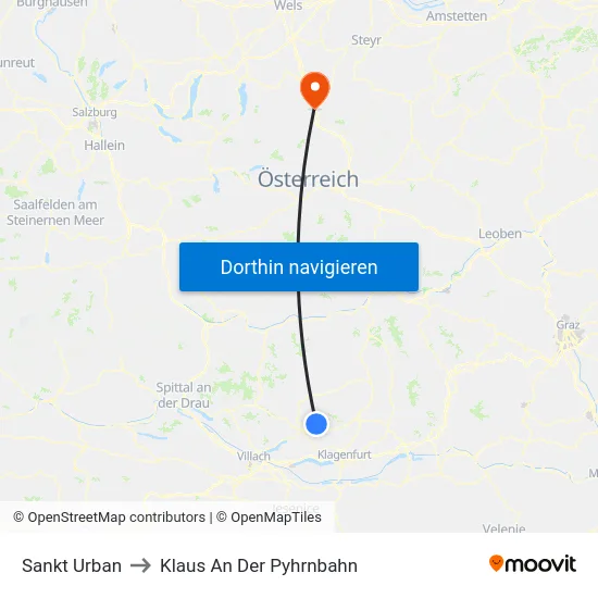 Sankt Urban to Klaus An Der Pyhrnbahn map