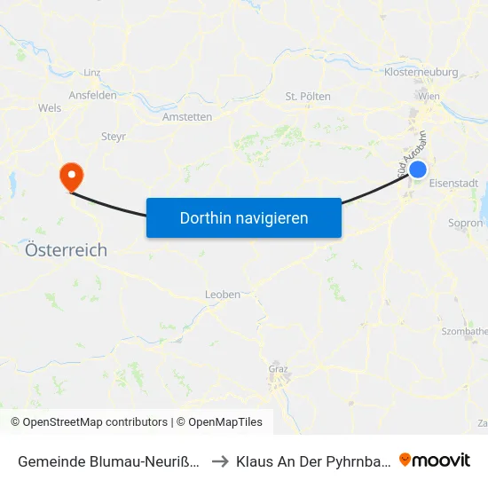 Gemeinde Blumau-Neurißhof to Klaus An Der Pyhrnbahn map